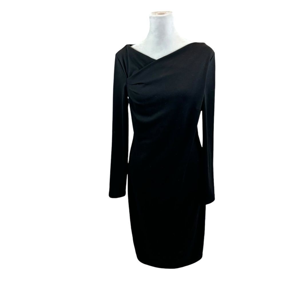 Ladies Joan Rivers Black Asymmetrical Neckline Ling Sleeve Midi Dress Size 2‎